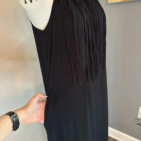 Zara Basics Maxi Black Dress Viscose Halter Neck Beading and Fringe Size Sm… - Picture 5 of 14